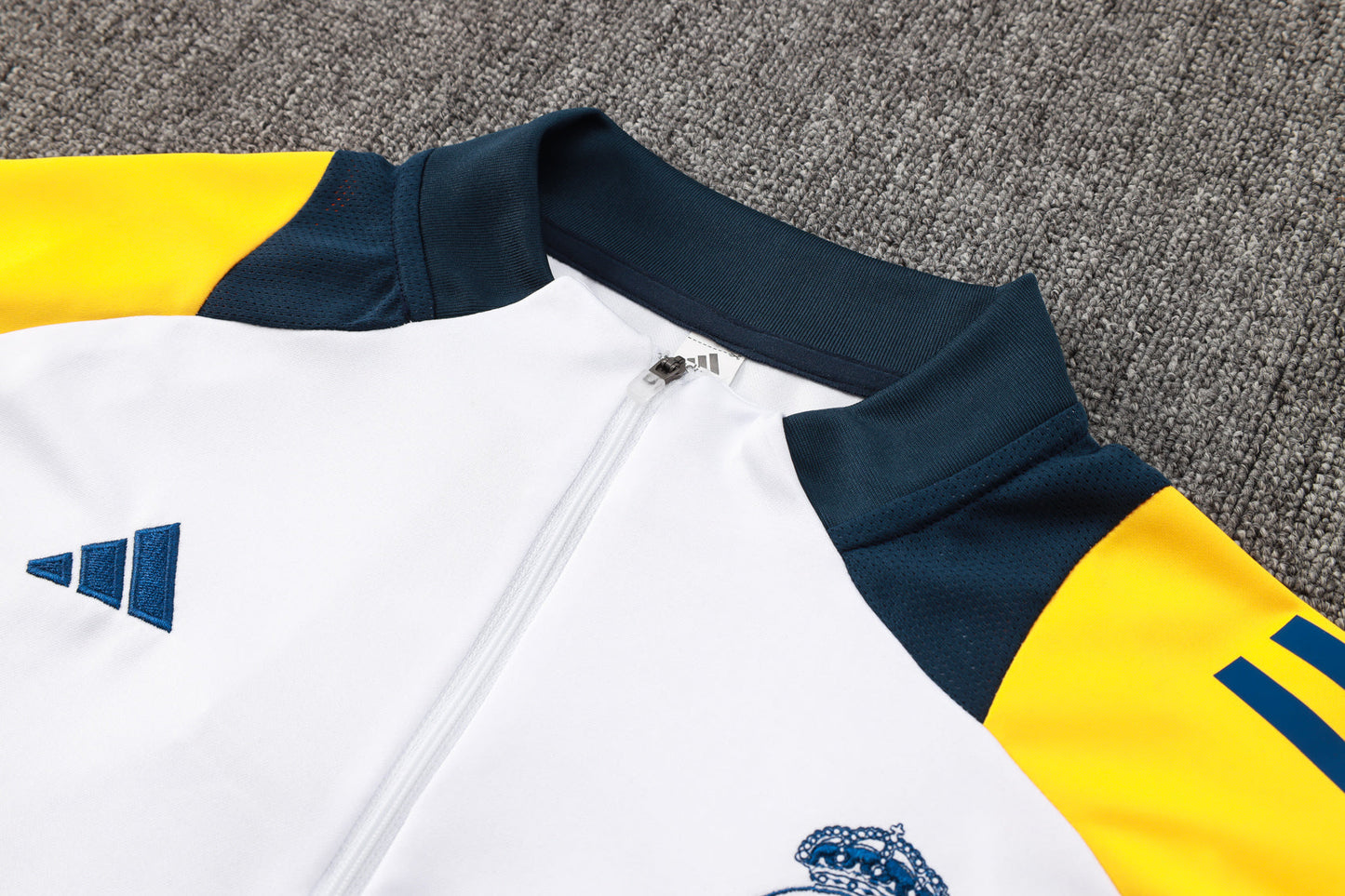 Real Madrid 1/4 Zip Tracksuit Set White/Yellow/Navy