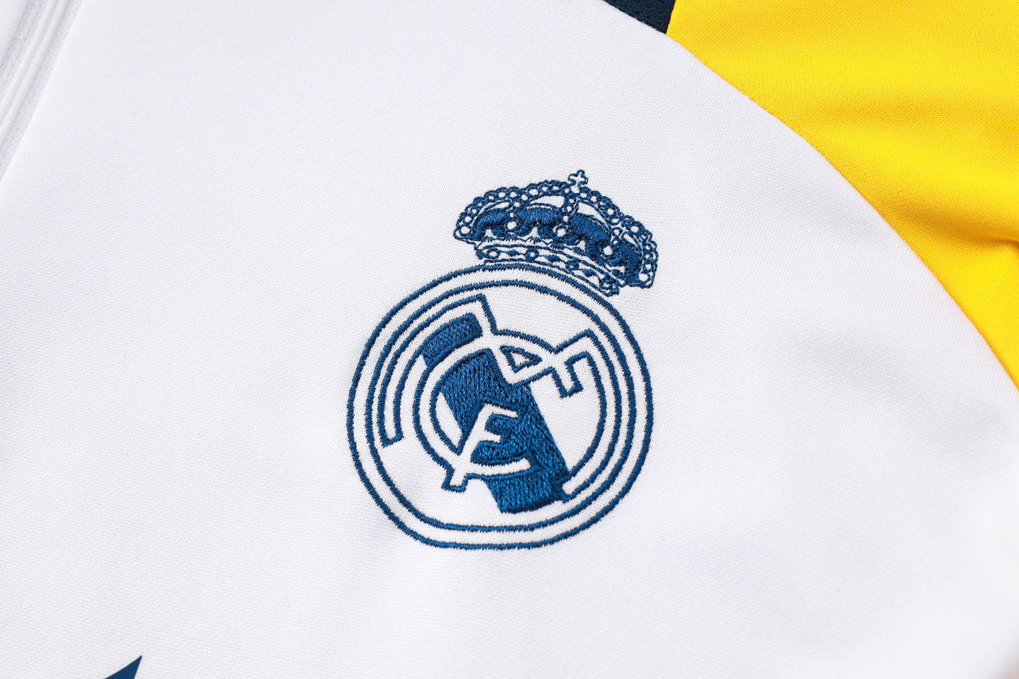 Real Madrid 1/4 Zip Tracksuit Set White/Yellow/Navy