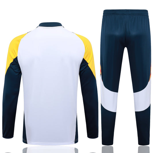 Real Madrid 1/4 Zip Tracksuit Set White/Yellow/Navy