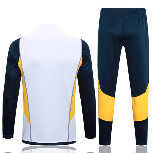Real Madrid 1/4 Zip Tracksuit Set White/Navy/Yellow