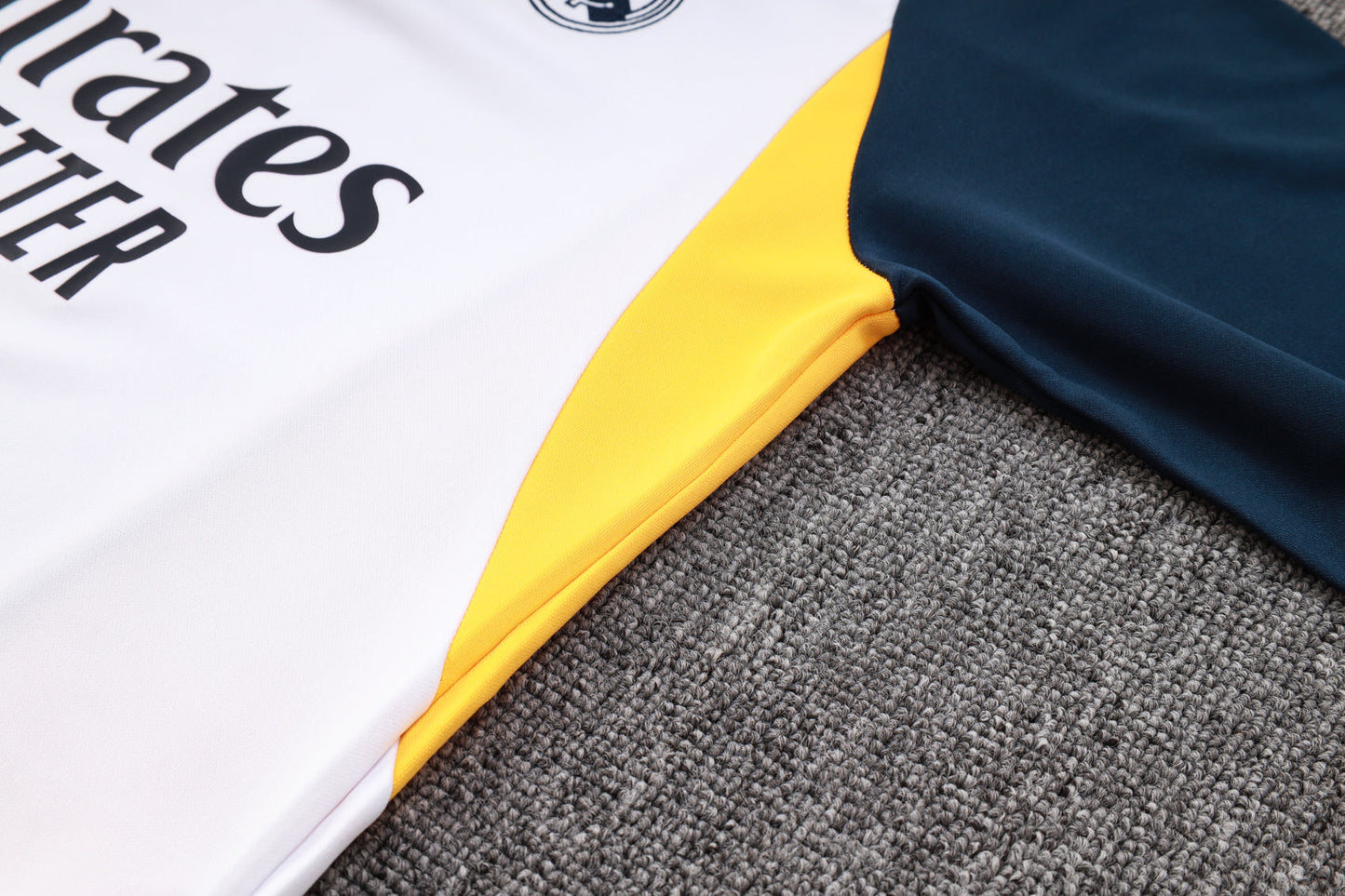 Real Madrid 1/4 Zip Tracksuit Set White/Navy/Yellow