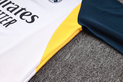 Real Madrid 1/4 Zip Tracksuit Set White/Navy/Yellow