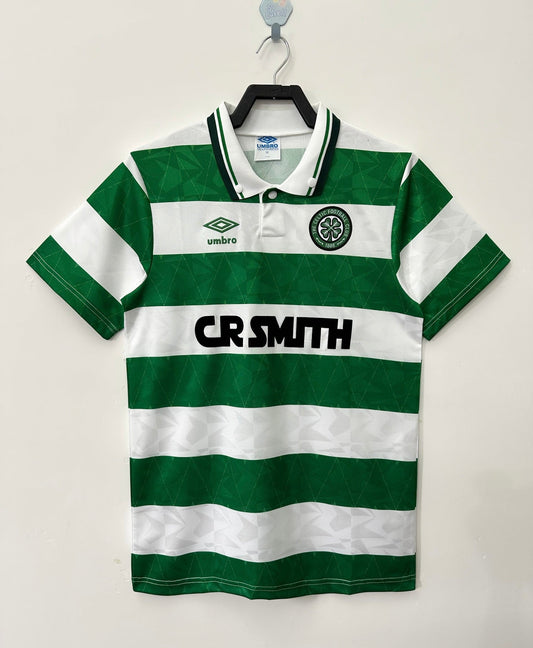Celtic 1989/91 Home Kit – Vintage Authentic Green-and-White Hoops Jersey