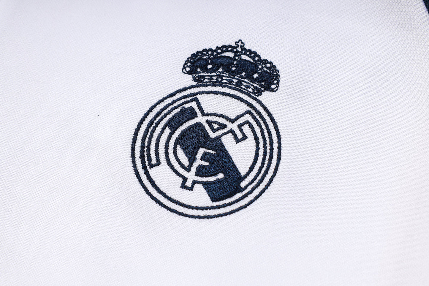 Real Madrid 1/4 Zip Tracksuit Set White/Navy/Yellow