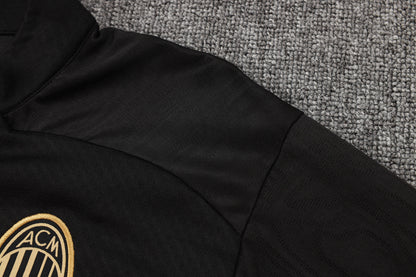 AC Milan 1/4 Zip Tracksuit Set Black/Red/Gold