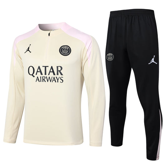 PSG 1/4 Zip Tracksuit Set Beige/Baby-Pink/Black