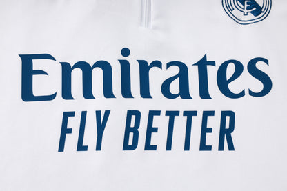 Real Madrid 1/4 Zip Tracksuit Set White/Yellow/Navy
