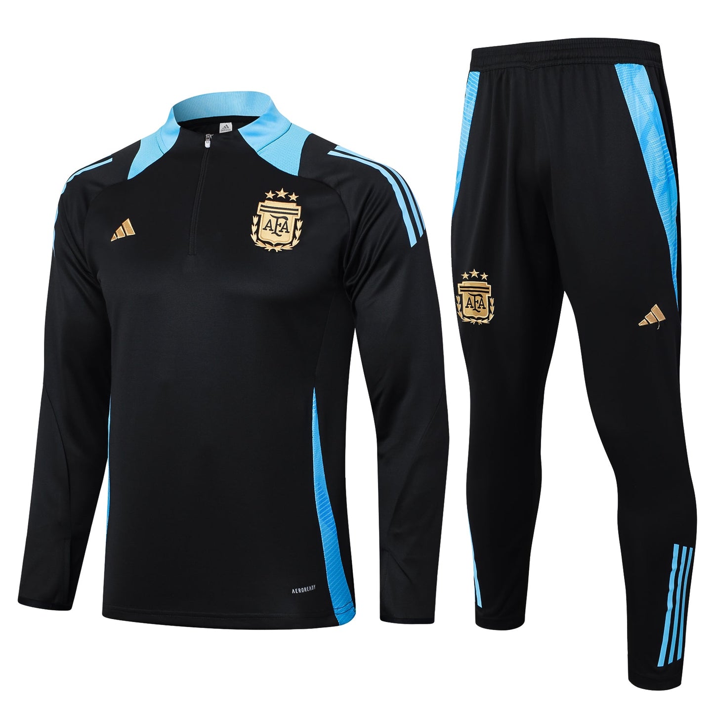 Argentina 1/4 Zip Tracksuit Set Black/Electric-Blue/Gold