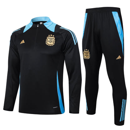 Argentina 1/4 Zip Tracksuit Set Black/Electric-Blue/Gold