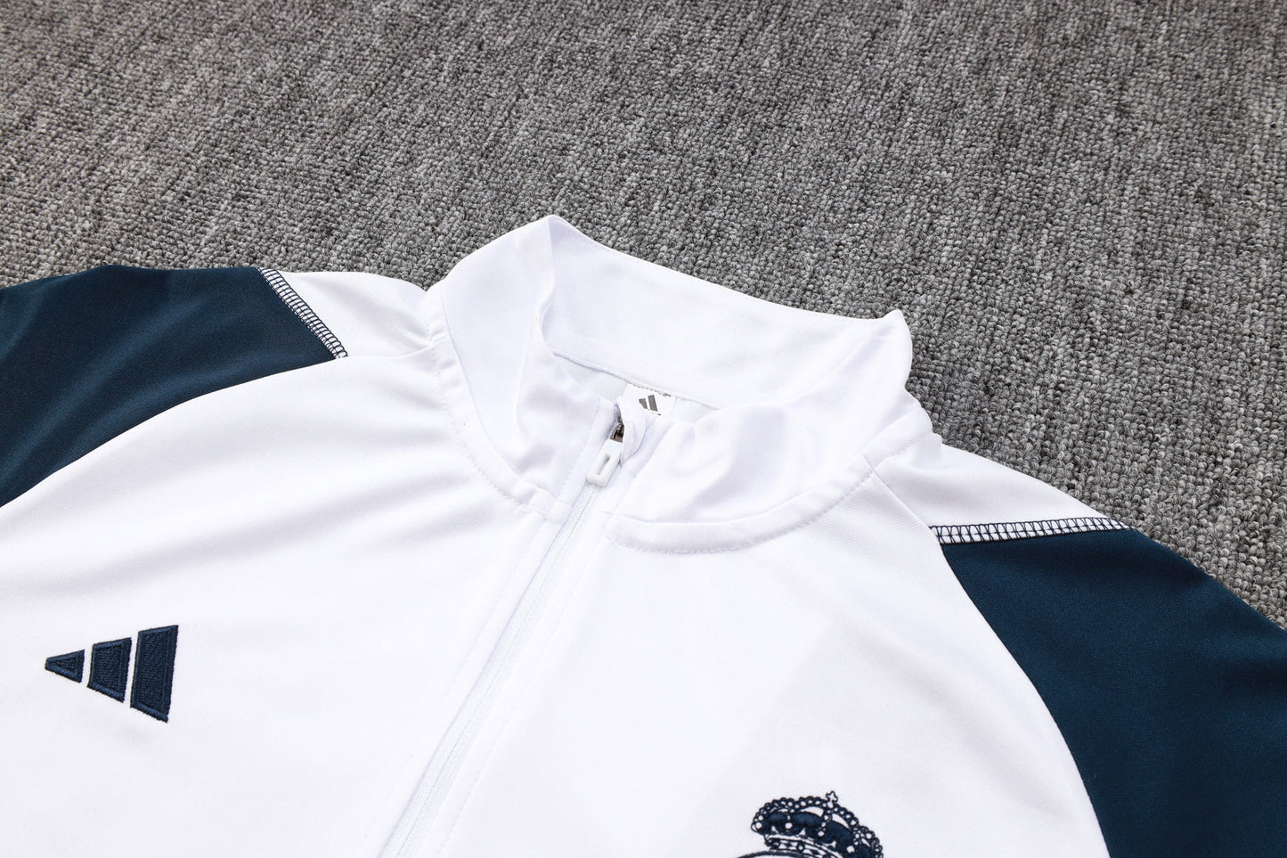 Real Madrid 1/4 Zip Tracksuit Set White/Navy/Yellow